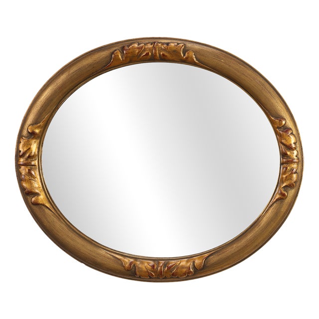 Art Deco Oval Gilt Oak Mirror, Belgium, 1920s For Sale
