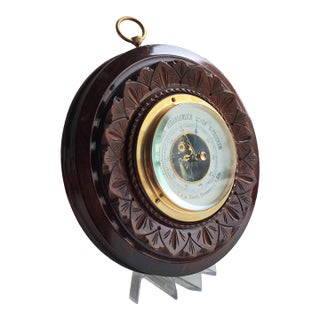 Antique Barometer Made of Wood, Metal, Brass and Beveled Glass For Sale