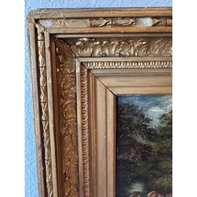 Wood Antique Early 19th Century Fête Champêtre, Oil on Copper — Regency Figures Dancing in a Park, Period Giltwood Frame, For Sale - Image 7 of 10