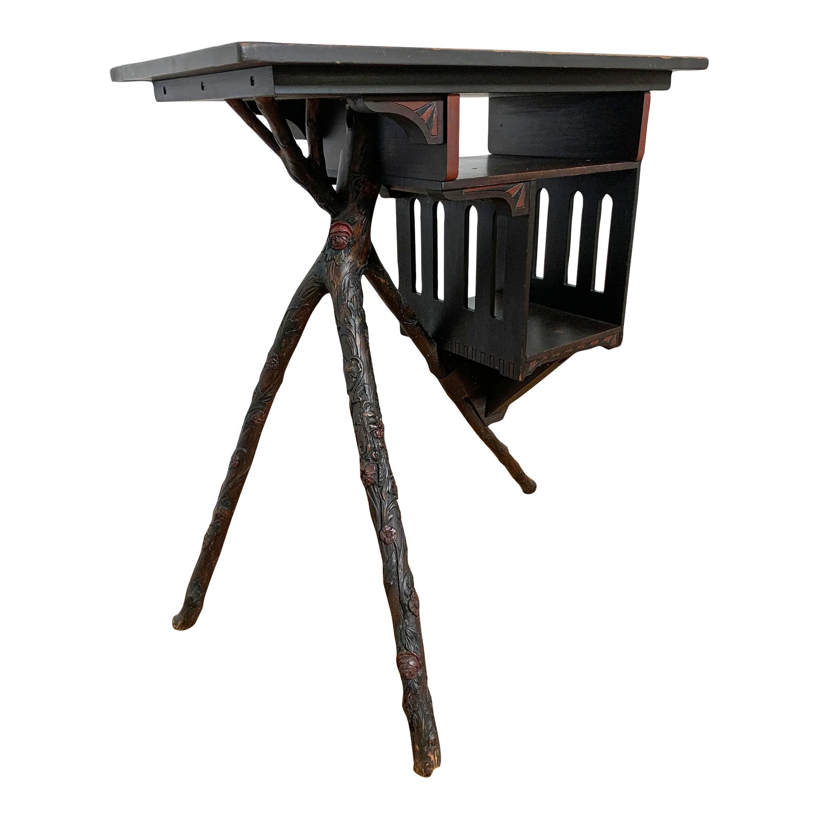 Circa 1870s-1890 Hand Carved Antique Adirondack Table Stand | Chairish