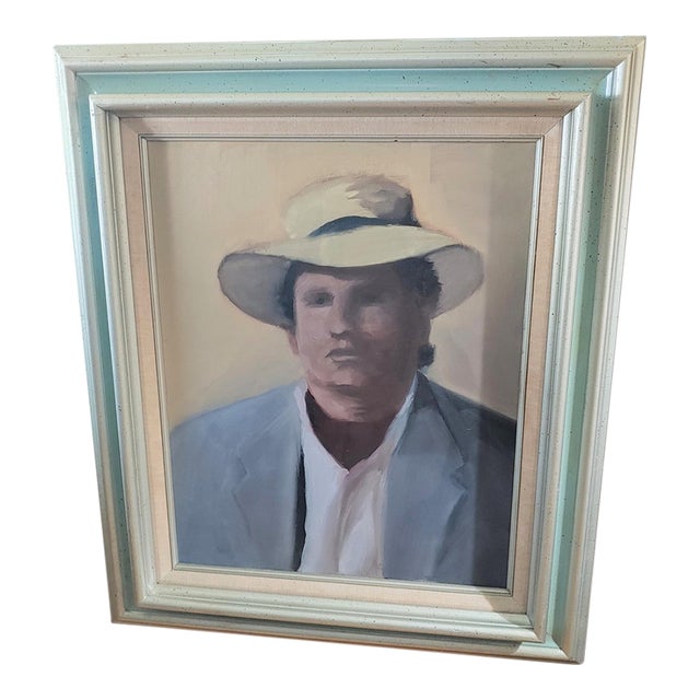 Vintage Impressionist Style Man in a Hat Portrait Painting, Framed For Sale