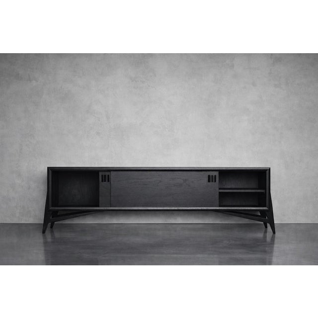 1960s Mid-Century Scandinavian Modern Dark Oak Sideboard with Wooden Handles, 1960s For Sale - Image 5 of 18