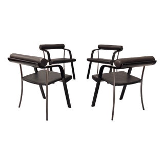Vintage Black Armchairs with Armrests, 1980s, Set of 4 For Sale