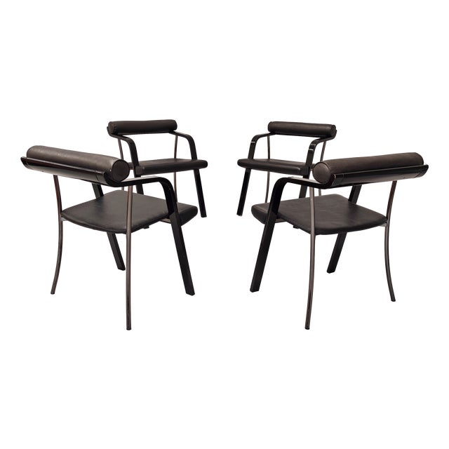 Vintage Black Armchairs with Armrests, 1980s, Set of 4 For Sale