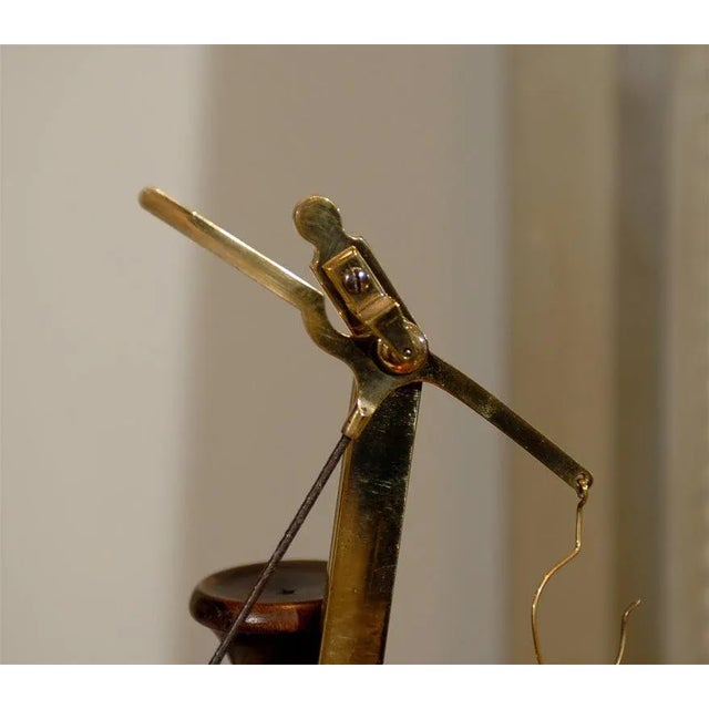 Mid 19th Century 19th Century French Brass Fabric Scale on Wooden Base For Sale - Image 5 of 10