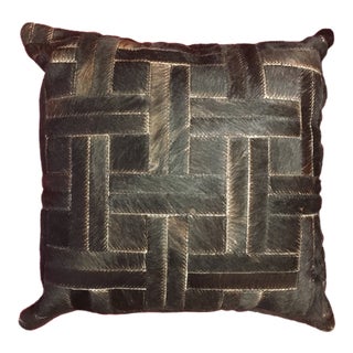 Brown Natural Cowhide Geometric Handmade Pillow For Sale