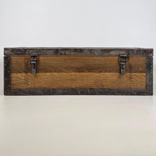 A superb early 20th-century English storage chest, exceptionally well constructed in oak and distinguished by extensive...