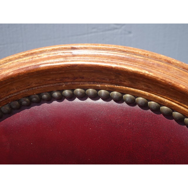 Vintage French Provincial Burgundy Leather Accent Chair With Decorative Nails For Sale In Los Angeles - Image 6 of 13