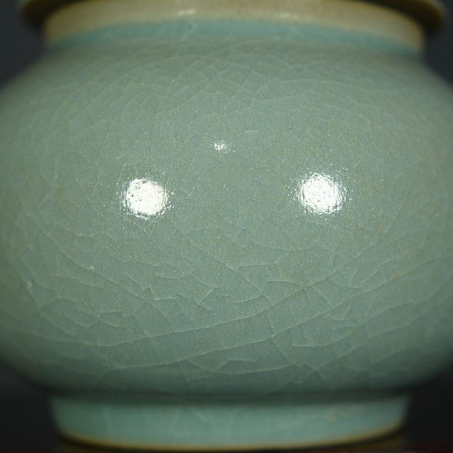 Mid 20th Century Celadon-Green Glazed Porcelain Lidded Jar With Crackle Glaze & Teardrop Finial For Sale - Image 5 of 7