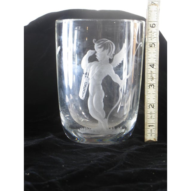Mid 19th Century Vase Swedish Crystal Cupid Boy, 6" Engraved Naked Cherub, Kjellander Glass For Sale - Image 12 of 12