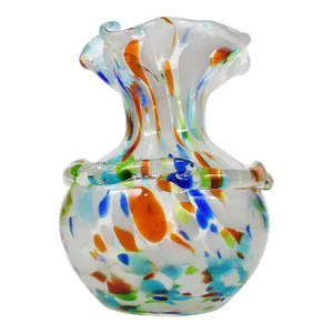 Mid 20th Century Hand Blown Colorful Spotted Style Vase