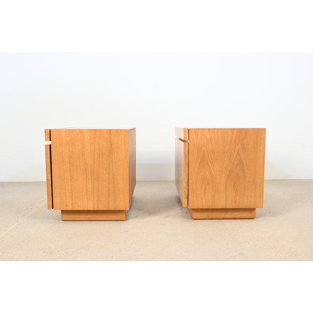 Milo Baughman Style Mid-Century Burl Wood Nightstands by Lane Furniture, Pair | Newly Refinished For Sale - Image 12 of 14