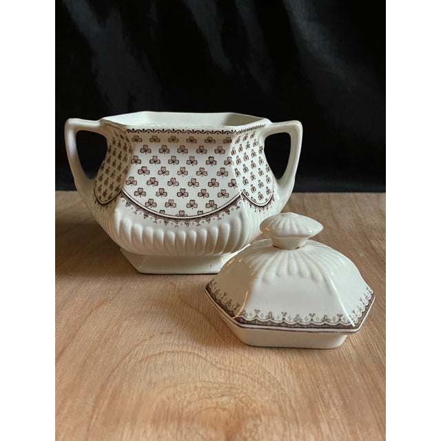 Rustic European Vintage Wm. Adams & Sons “Sharon” Ironstone Cream and Sugar Set For Sale - Image 3 of 12