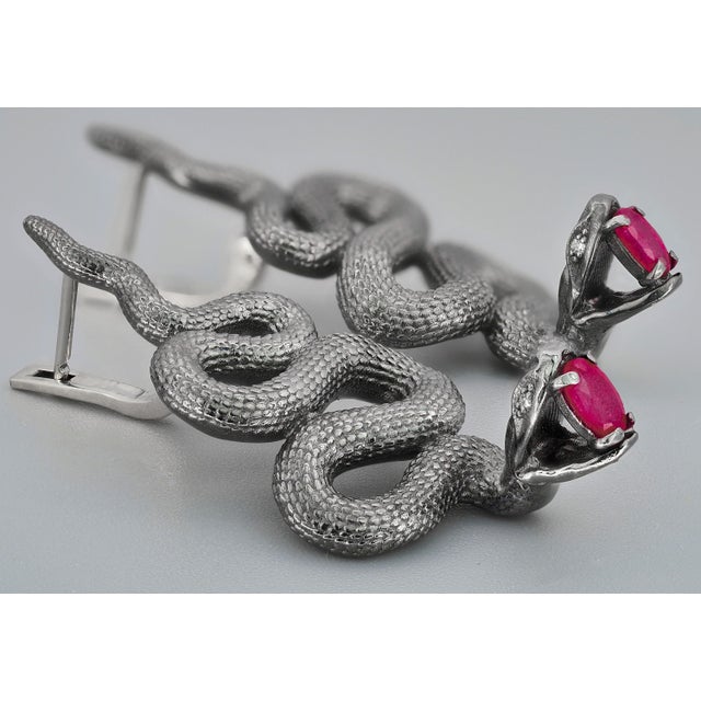 Snake Earrings With Rubies - 2 Pieces For Sale - Image 4 of 9