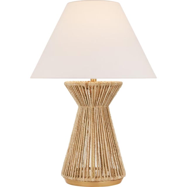 Transitional Chapman & Myers by Visual Comfort Signature Antigua 30" Table Lamp in Natural Abaca and Antique-Burnished Brass with Linen Shade For Sale - Image 3 of 3