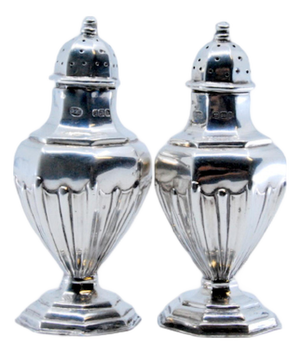 Silver Salt and Pepper Shaker with Reliefs, Set of 2