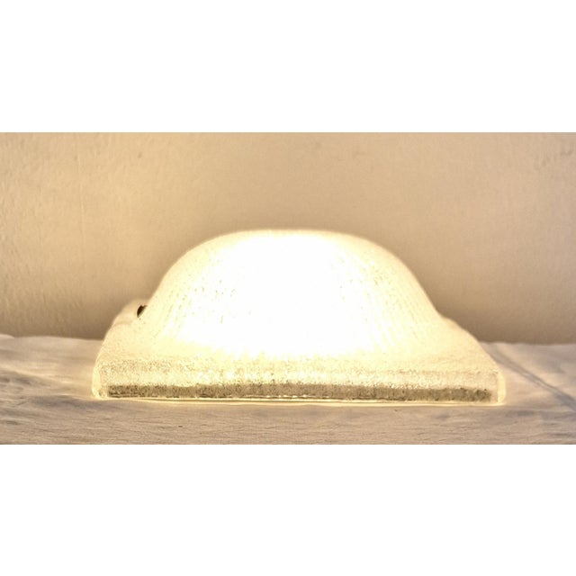 Metal Flat Vintage Italian Ceiling Lamp with Square Curved Ice Glass Shade, 1970s For Sale - Image 7 of 7