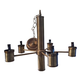 1970s Mid-Century Modern 5 Arm Bronze Chandelier For Sale