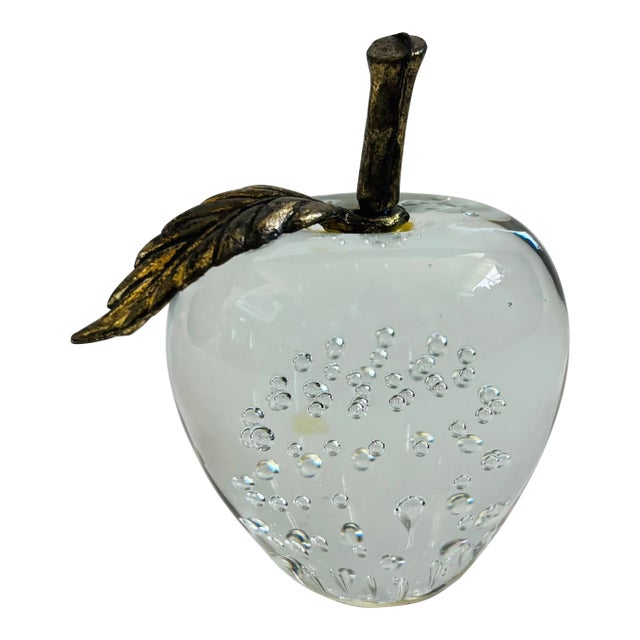 Glass Apple Paperweight With Brass Stem For Sale