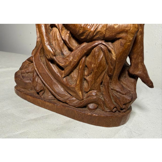 Antique Hand Carved Wood Folk Art Religious Jesus Christ Sculpture Pieta Statue For Sale - Image 11 of 13