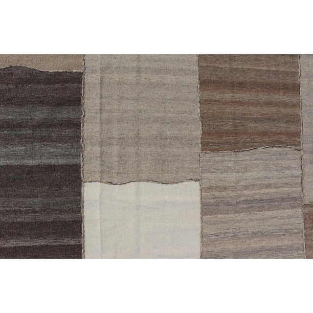 Taupe Modern Kilim Rug in Multi-Panel Striped Design With Brown, Gray, White and Taupe 9'2 X 11'10 For Sale - Image 8 of 12