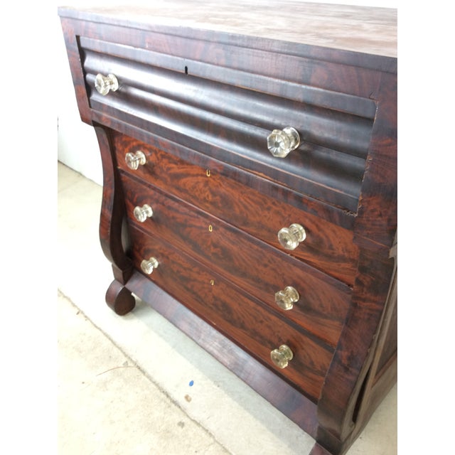 Brown Antique Empire Mahogany Chest of Drawers With Glass Hardware For Sale - Image 8 of 18