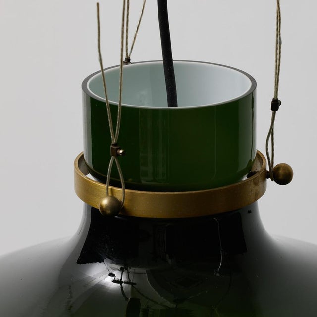 Antique French Green Glass Hanging Lamp For Sale - Image 9 of 15