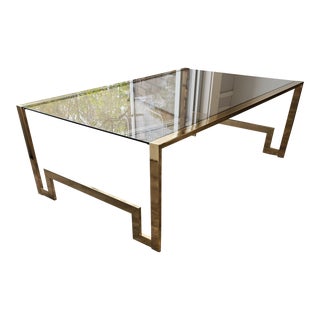 Late 20th Century Mastercraft Style Post Modern Brass and Smoked Glass Coffee Table For Sale