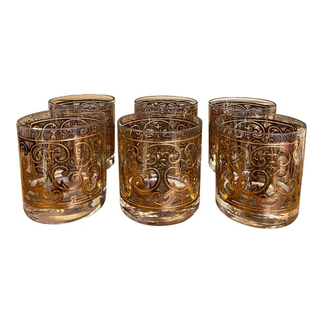 1970s Mid-Century Georges Briard Gold-Toned Lowball Glasses - Set of 6 For Sale