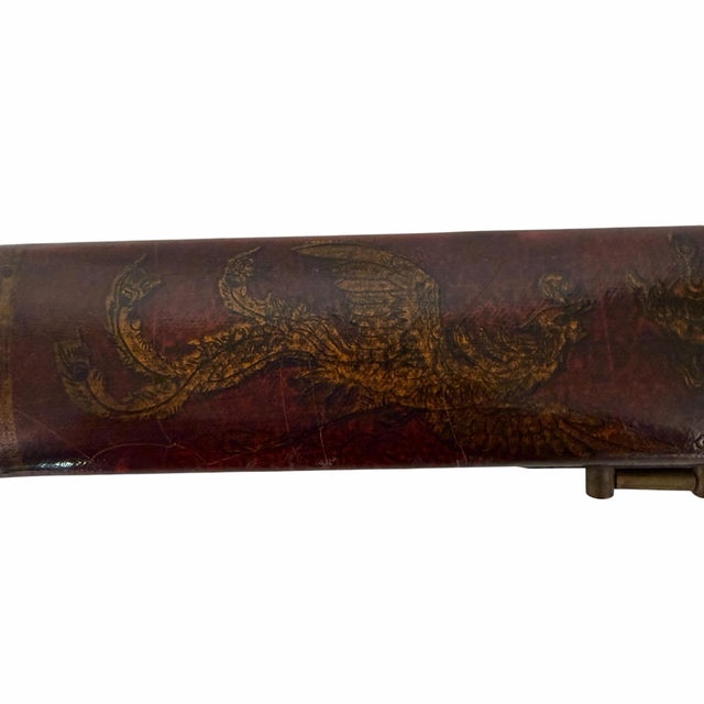 Vintage Leather Wrapped Chop Stick Box, Phoenix, Dragon Motif For Sale - Image 4 of 11
