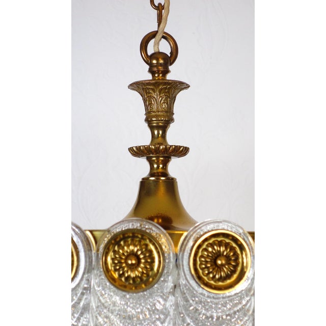 Brass and Glass 4-Light Chandelier from Kaiser-Leuchten, 1940s, in Very Good conditions. Designed 1920 to 1949 This piece...