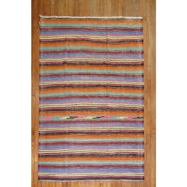 Asian Antique Vintage Zabihi Collection Striped Turkish Kilim - 5'6" x 8'2" For Sale - Image 3 of 8