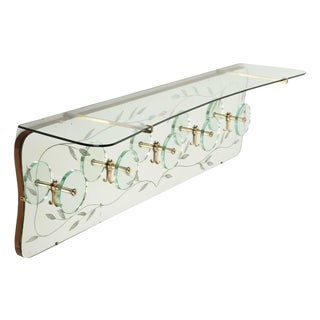 Midcentury Coat Rack Shelf in Brass and Glass from Cristal Art, 1950s For Sale