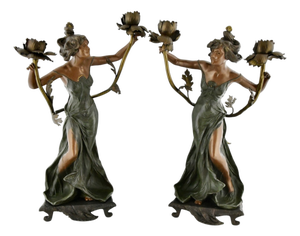 Art Nouveau Candleholders with Flowers, 1900, Set of 2