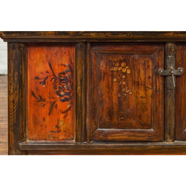 Chinese Qing 19th Century Coffee Table with Storage and Painted Floral Decor For Sale - Image 9 of 13