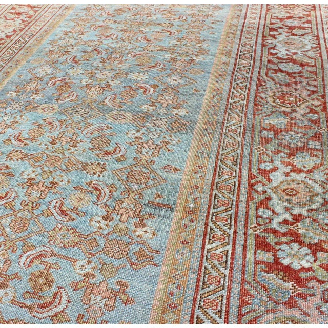 Early 20th Century Antique Persian Bidjar Rug With Blossoming Floral Design in Light Blue and Red For Sale - Image 5 of 11