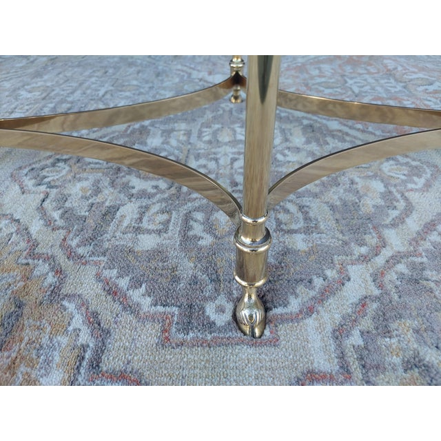 Vintage Hollywood Regency Brass Oval Coffee Table Glass Top and Hoof Detailed Feet. For Sale - Image 4 of 5