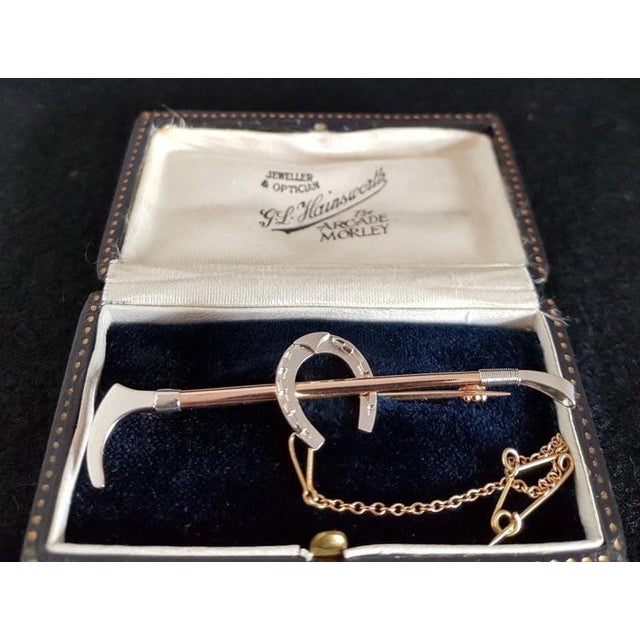 Metal Antique Edwardian 15ct Rose Gold and Platinum Horseshoe Brooch, 1905 For Sale - Image 7 of 10