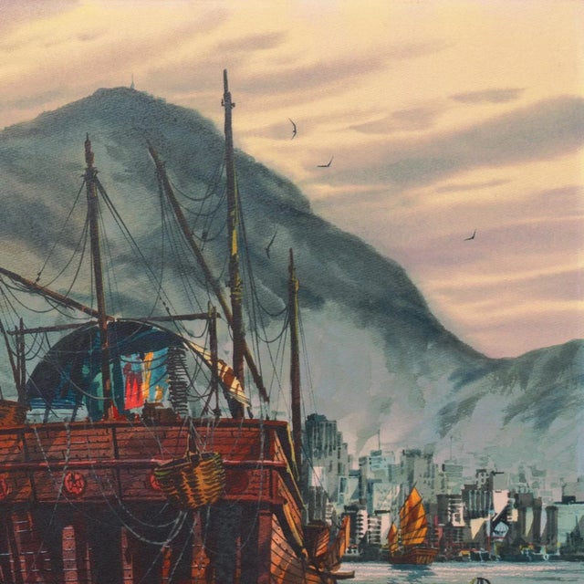 Paper 'Hong Kong Harbor' by Frank Moss Hamilton, Kowloon, Bank of Hong Kong, California Watercolor Society, San Francisco Art Institute For Sale - Image 7 of 11