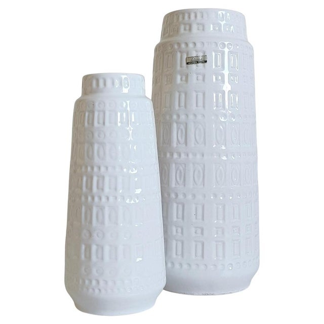 Mid-Century Modern West German White Glazed Ceramic Vases by Scheurich, 1950s, Set of 2 For Sale - Image 17 of 17