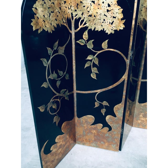 Asian Art Deco Revival Black and Gold Leaf Room Divider, 1980s For Sale - Image 3 of 18