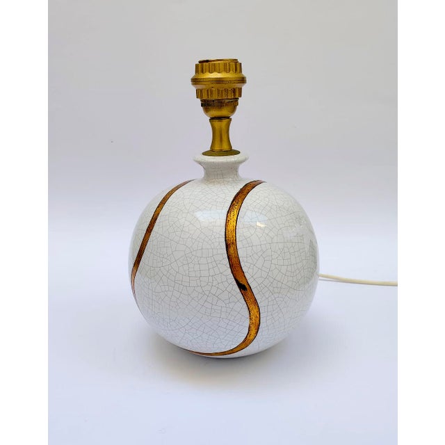 White and Gold Ceramic Table Lamp with Crackle Design from Zaccagnini, 1970s For Sale - Image 6 of 10