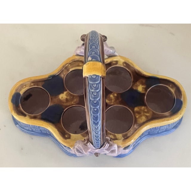 Late 19th Century French Majolica Ceramic Egg Holder Basket, 19th Century For Sale - Image 5 of 9