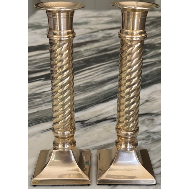 Ralph Lauren Style Solid Brass Candle Sticks - A Pair For Sale - Image 9 of 14