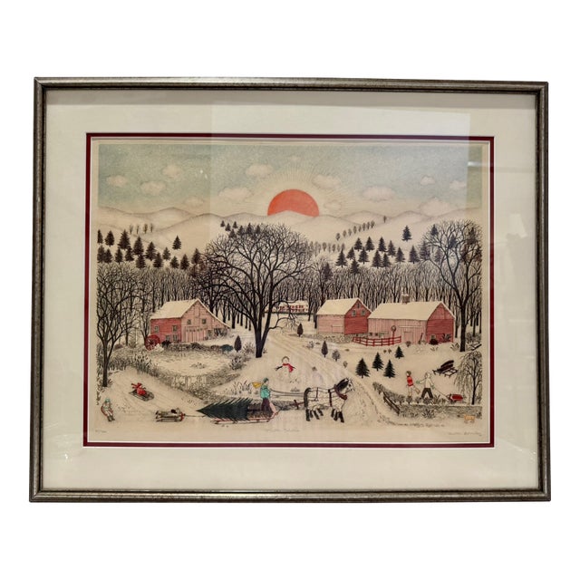 Mid 20th Century Cuca Romley Winter Solstice Hand Colored Etching Signed Limited Edition Framed For Sale