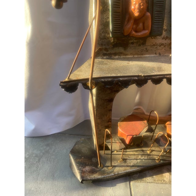 Oyster Gray 1960’s Torch Cut Brass,steel and Copper of a Bordello With Ladies of the Night Sculpture. For Sale - Image 8 of 12