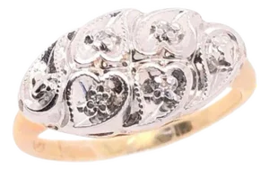 14 Karat Yellow and White Gold Ring With Diamond Multi Hearts