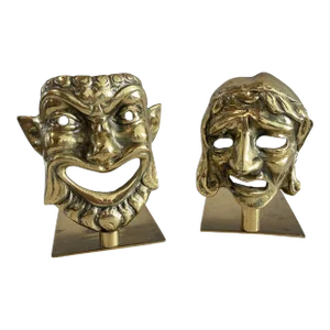 Vintage Thespian Greek Drama Mask Bookends Comedy & Tragedy- a Pair