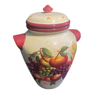 Hand Painted Italian Fruit Biscotti Cookie Jar Canister With Lid – Tuscan Kitchen Decor For Sale