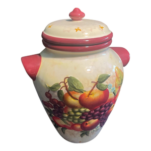 Hand Painted Italian Fruit Biscotti Cookie Jar Canister With Lid – Tuscan Kitchen Decor